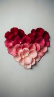 Heart shaped arrangement of red and pink rose petals with water droplets on neutral background for romantic designs and Valentine's Day projects.