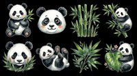Cute panda bear clipart set with bamboo, isolated on transparent background. Great for t-shirt design, stickers, print on demand, and sublimation projects.