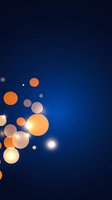 Glowing orange and white circles float against deep blue background creating magical bokeh effect, suitable for festive designs and abstract backgrounds.