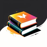 Stack of colorful hardcover books with gradient orange and pink cover on top against dark background with artistic white splash elements and decorative details.