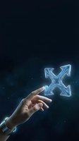Human hand reaching toward glowing blue holographic arrows pointing in four directions against dark background for business expansion concepts.