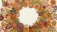 Autumn floral wreath with orange chrysanthemums, maple leaves and berries on cream background. Fall seasonal border frame for thanksgiving cards and decorations.
