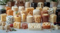 Assorted gourmet cheese collection featuring various textures and flavors including aged cheddar, blue cheese, gouda, and artisanal varieties for culinary photography.