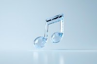 Crystal clear musical note made of pure water or ice floating against light blue background, creative concept for music and sound visualization.