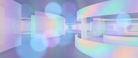 Abstract holographic gradient background with geometric shapes and soft bokeh lights creating futuristic digital space for modern design projects.