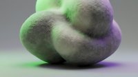 Abstract organic form with soft rounded shapes in green, purple, and neutral tones, isolated on gradient background for design projects.