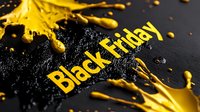 Yellow liquid paint splashing around golden Black Friday text on dark background with dramatic lighting effect and dynamic motion creates seasonal shopping atmosphere.