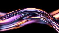 Flowing abstract waves in purple, orange and blue colors creating dynamic curved lines against black background. Modern design element for creative projects.