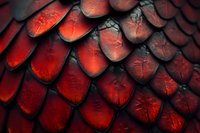 Dragon-like red scales with dark edges forming abstract pattern, dramatic lighting creates mysterious mood and textured surface for fantasy designs and backgrounds.