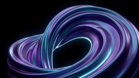 Glowing neon abstract wave with swirling purple and cyan stripes on dark background, suitable for modern digital design and tech-themed projects.