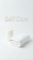 Self care concept with white candle and folded towel on light background, minimal spa wellness composition for relaxation and beauty routines.