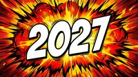 Comic book style 2021 explosion with dynamic burst rays and vibrant red yellow colors for New Year celebration designs and promotional materials.