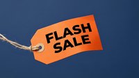 Orange price tag with Flash Sale text on dark blue background, promoting limited time discount offer for retail and marketing campaigns.