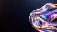 Ethereal flowing waves of iridescent purple, blue and gold create abstract light trails against dark background, showcasing fluid motion and luminous energy patterns.