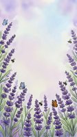 Watercolor lavender field frame with butterflies and bees on soft purple background, botanical border design for wedding invitations and greeting cards.