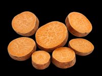 Sweet potato slices scattered in various sizes, isolated on transparent background, ready for food design, stickers, print on demand, sublimation, and t-shirt use.