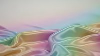 Flowing iridescent silk fabric with rainbow gradient colors creating smooth waves and curves on soft pastel background for luxury design projects.