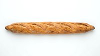 Crusty French baguette with golden-brown exterior isolated on white background, suitable for bakery, food, and culinary design projects.