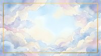 Pastel watercolor clouds frame with soft pink blue purple hues creating dreamy sky border for wedding invitations greeting cards and romantic designs.