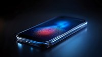 Smartphone with glowing digital fingerprint scan on dark background displaying modern biometric security technology and authentication process.