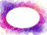 Watercolor oval frame with purple pink gradient background and decorative swirls for wedding invitations greeting cards and feminine design projects.