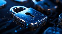 Dramatic close-up of wet padlock with water droplets in blue light creating mysterious atmosphere, symbolizing digital security and data protection concepts.