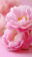 Delicate pink peony flowers with golden stamens in full bloom against soft pink background, perfect for wedding invitations and romantic designs.