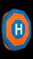 Helipad landing zone marker with white H letter on orange and blue concentric hexagons, isolated on transparent background ready for clipart, print-on-demand, and sublimation designs.