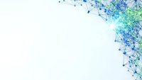 Abstract network connections with blue and green nodes on white background for technology and digital communication designs.