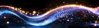 Glowing wave of sparkling particles flowing in dark space with blue and purple light trail effect creating magical abstract panoramic background.