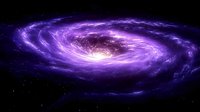 Cosmic spiral galaxy with vibrant purple nebula swirls against deep black space background, showcasing celestial beauty of universe.