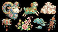 Colorful decorative Asian ornaments and charms isolated on transparent background, ready for t-shirt design, clipart, stickers, sublimation and print-on-demand projects.