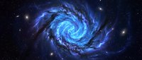 Spiral galaxy with bright blue luminous arms swirling through deep space surrounded by stars and cosmic dust creating mesmerizing celestial formation.