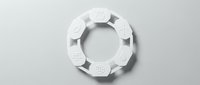 White circular ring with sustainability and ecology icons on hexagonal segments, arranged in a cycle on a light gray background.