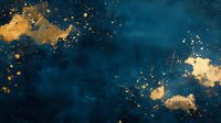Dark navy blue abstract background with gold metallic splatter and texture effect creates dramatic luxury mood for modern wall art and design projects.
