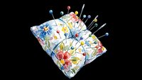 Colorful floral pincushion with decorative pins isolated on transparent background, ready for clipart, t-shirt design, stickers, print-on-demand, and sublimation projects.