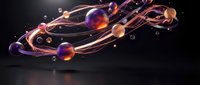 Abstract flowing energy waves with glowing spheres and light trails on dark background for modern digital design and futuristic technology concepts.