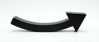 Black curved arrow pointing right on white background isolated for business presentations and graphic design projects.