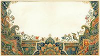 Ornate vintage border frame with intricate floral and geometric patterns in teal, gold, and rust tones on cream background. Isolated design element suitable for invitations, certificates, and decorative layouts.