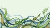Abstract flowing ribbons in green and blue tones creating organic waves on light background for modern design projects and decorative applications.