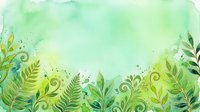 Watercolor botanical border with green foliage, ferns, and leaves on soft mint background, isolated on transparent space for design projects.