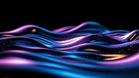 Glowing neon waves with pink and blue light streaks on black background, abstract flowing lines with sparkles and luminous motion effect for modern design projects.