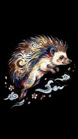 Ornate hedgehog with decorative patterns in gold, navy, and burgundy, isolated on transparent background. Ready for t-shirts, stickers, clipart, sublimation, and print-on-demand designs.