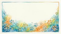 Watercolor paw prints in blue, yellow, and orange gradient border on cream background, isolated design element for pet-related projects, greeting cards, and animal-themed merchandise.