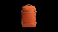 Orange travel backpack isolated on transparent background, ready for design use in clipart, stickers, print on demand, sublimation, and t-shirt design.
