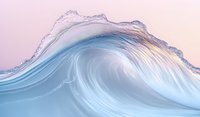 Powerful ocean wave with translucent blue water curling against pink sunset sky, creating dynamic motion and natural force in marine environment. Dramatic surf moment.