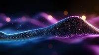Glowing wave of particles with blue and purple light effects on dark background, abstract digital technology visualization for modern designs.