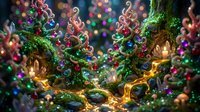 Festive Christmas garland with colorful ornaments, warm lights and decorative ribbons creating magical holiday atmosphere for seasonal celebrations.
