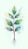 Watercolor plant sapling with green leaves and roots on light background for eco-friendly design projects and nature concepts.