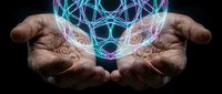 Cupped hands holding glowing digital brain with neural network connections, artificial intelligence and machine learning concept for technology innovation.